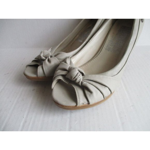 *HoyVoy Beige Taupe Leather Pumps Peep Toe Twisted Knot Vamp Stacked Heel - EU40 - Picture 6 of 10